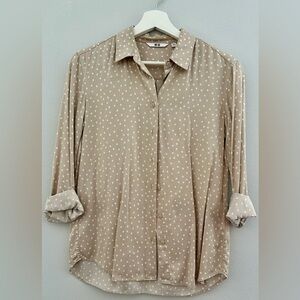 Uniqlo Beige Polka Dot Button-Up Shirt
